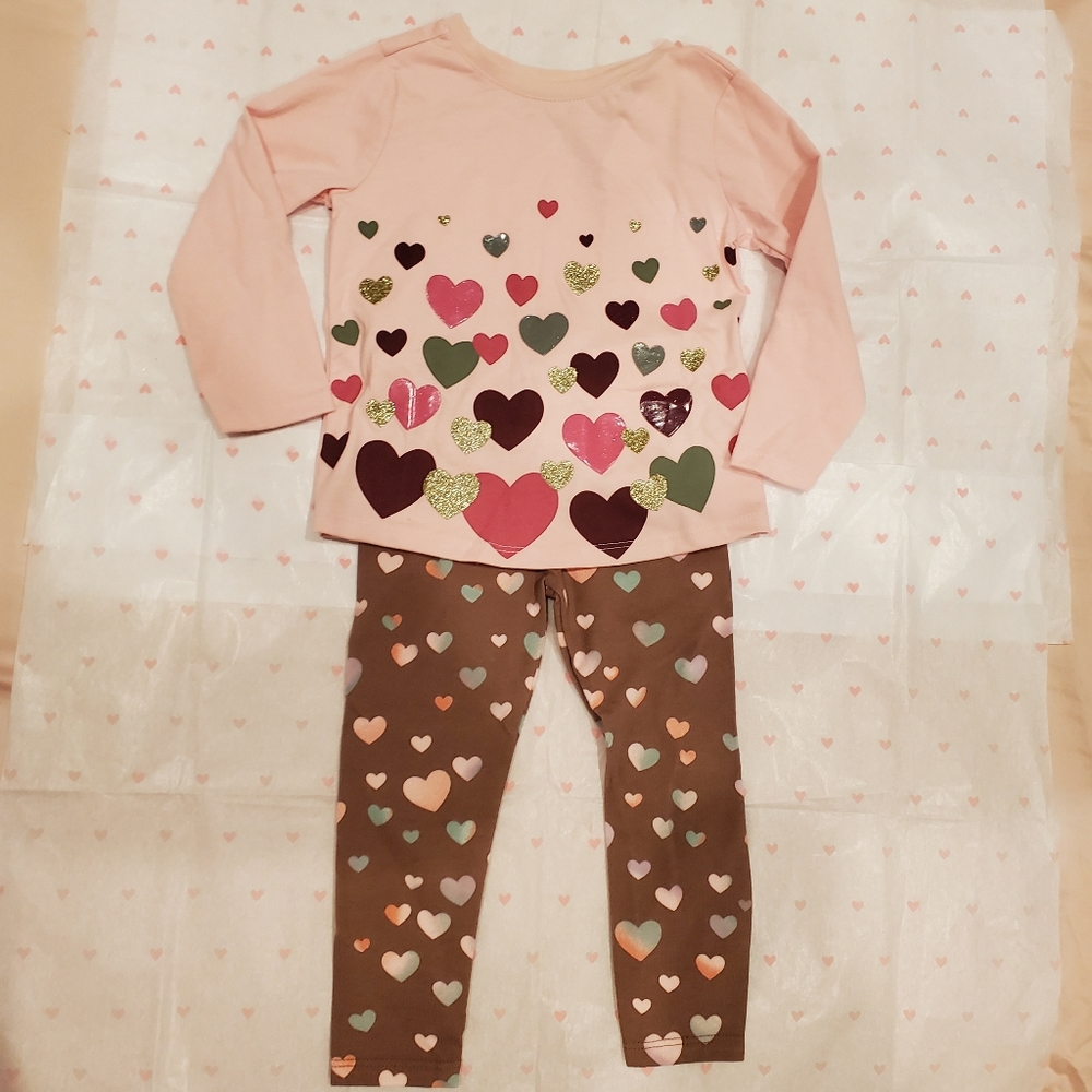 💕💖NWT Garanimals baby girl set outfit onesie leggings pink brown hearts